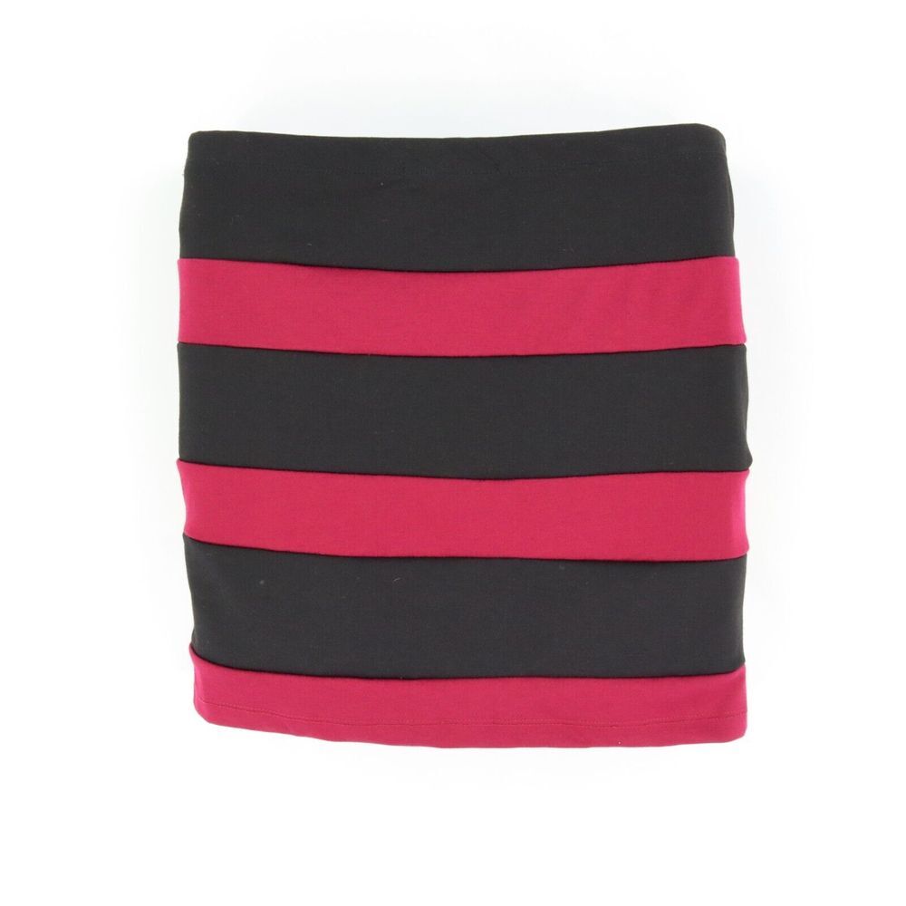 Forever 21 Short Pencil Skirt Womens Size L Back Burgundy‎ Striped Poly Pull-On